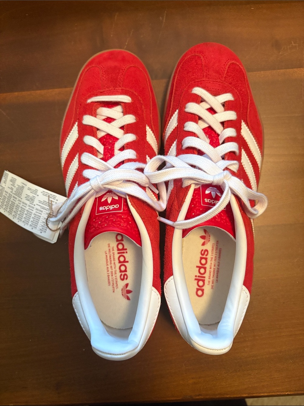 adidas Red Suede Sneakers with White Heel Tab and Gum Sole